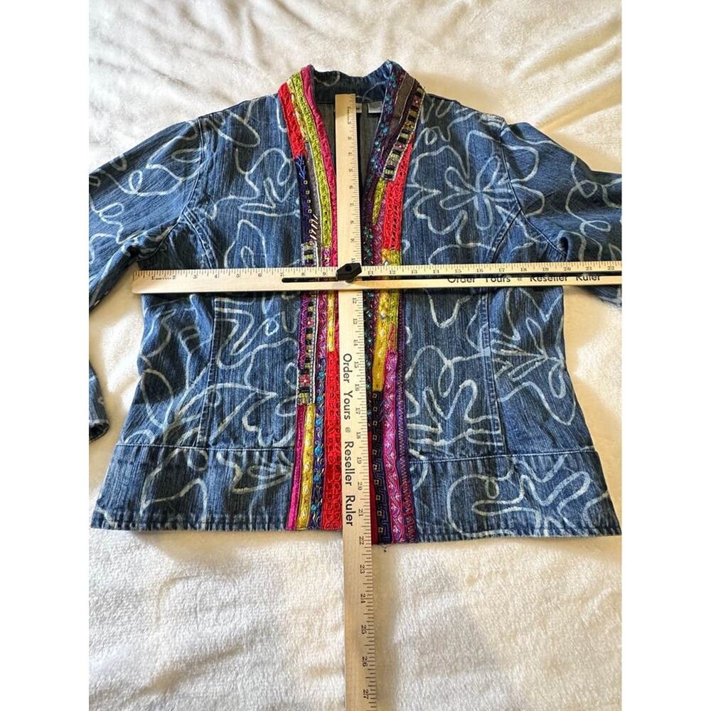 Vintage Chicos Denim Jacket Floral Boho Art Unique Southwestern Size 1‎ Boho y2k - Picture 3 of 8